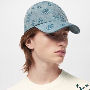 Louis Vuitton LV Monogram Baseball Hat Jacquard Washed Denim Canvas Embossed